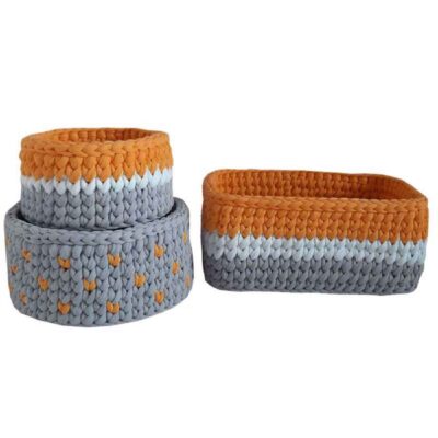 Set of 3 Crochet Storage Baskets Yarn  Model Roya