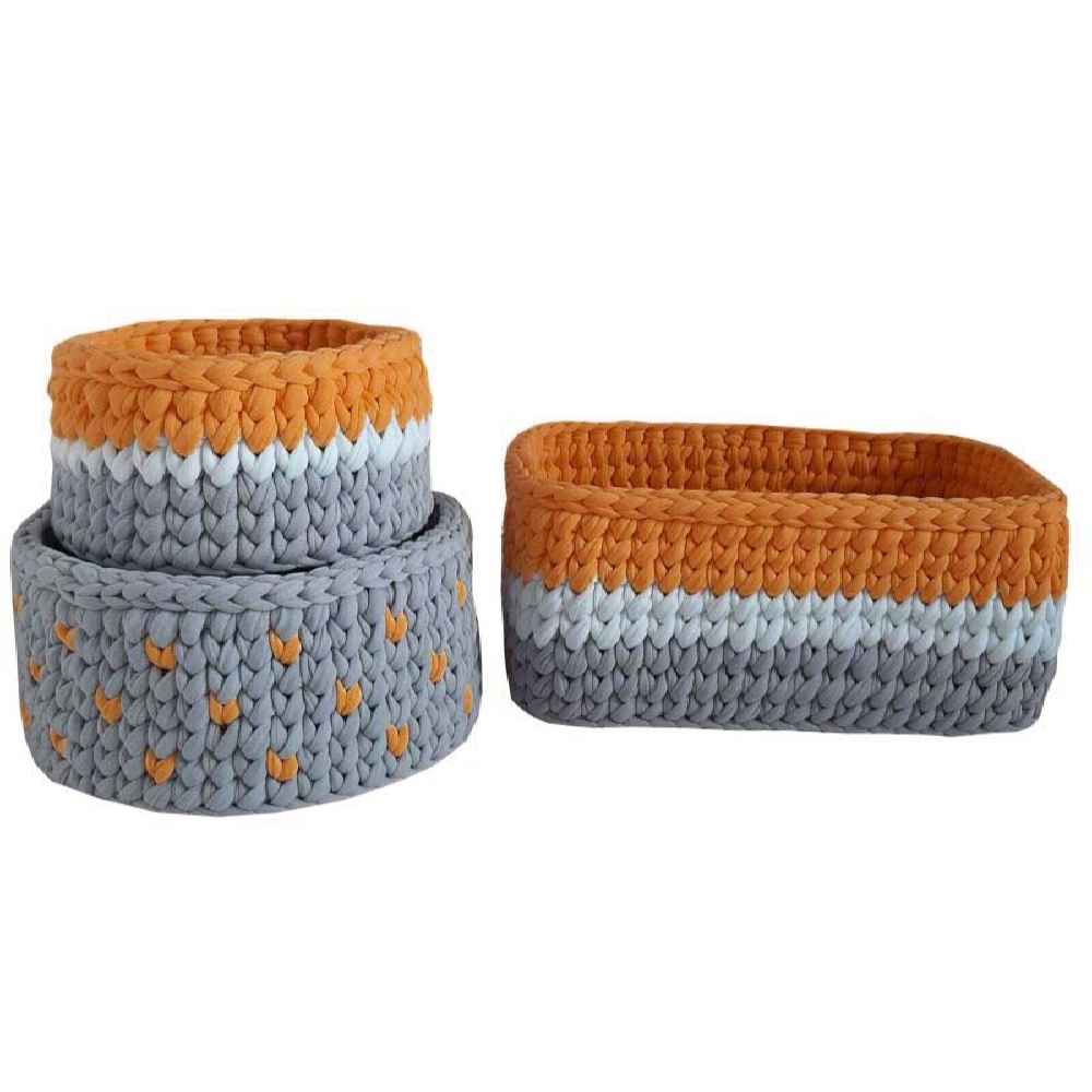 Set of 3 Crochet Storage Baskets Yarn  Model Roya