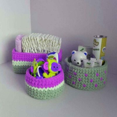 Set of 3 Crochet Storage Baskets Yarn Model Sana