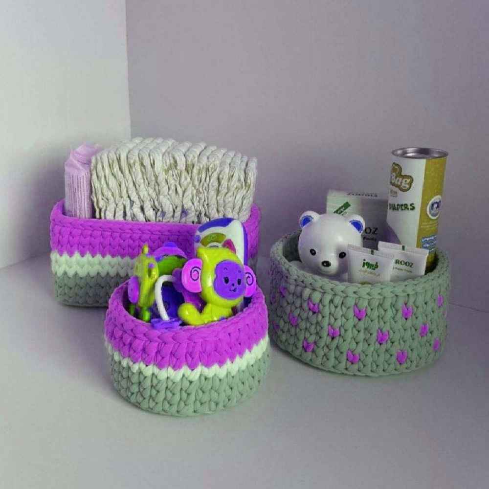 Set of 3 Crochet Storage Baskets Yarn Model Sana