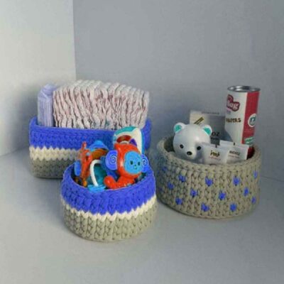 Set of 3 Crochet Storage Baskets Yarn Model Sina