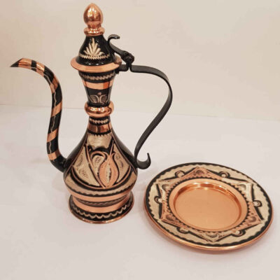 Set of Persian Copper Rosewater Sprinkler & Plate