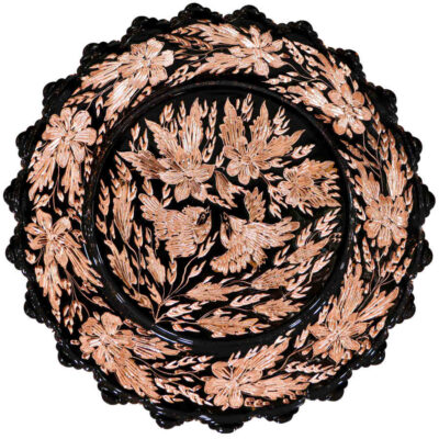 Persian Decorative Copper Engraved Plate Floral