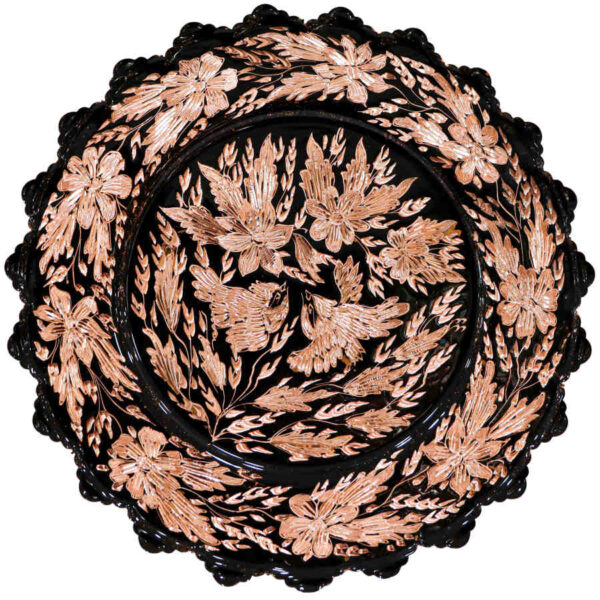 Persian Decorative Copper Engraved Wall Plate Floral