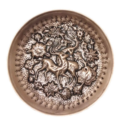 Persian Decorative Copper Engraved Plate Gazelle