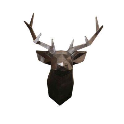 Decorative Geometric Silver Deer Cubism Figurine – Modern Art Piece