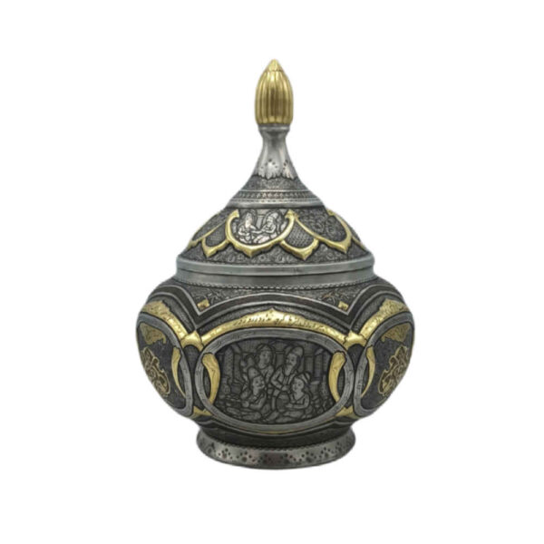 Handcrafted Persian Brass Sugar Bowl with Lid - Traditional Engraved Norozi