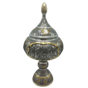 Engraved Persian Brass Sugar Bowl Model Tazhib