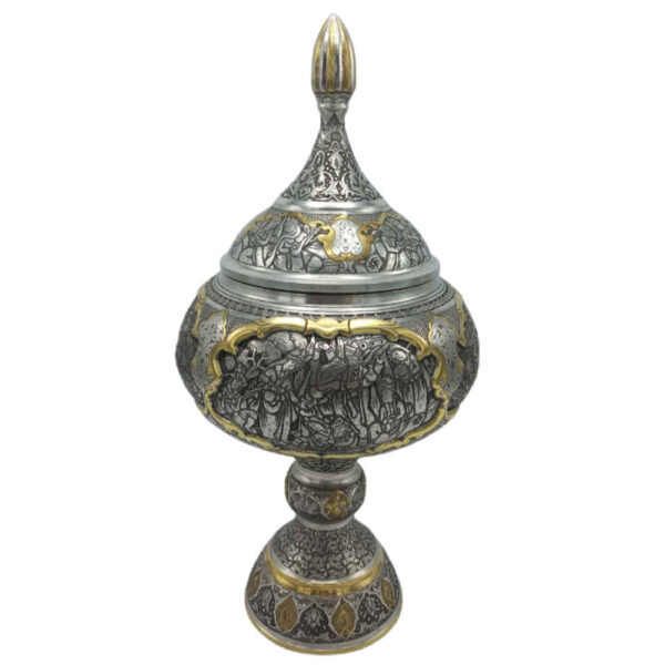 Handcrafted Persian Brass Sugar Bowl with Lid - Traditional Engraved Tazhib