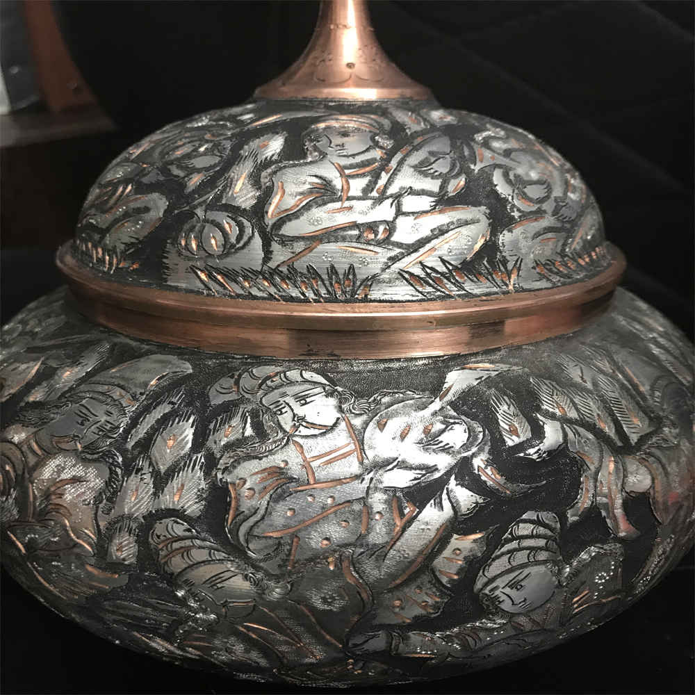 Handcrafted Persian Engraved Copper Sugar Bowl Bazm
