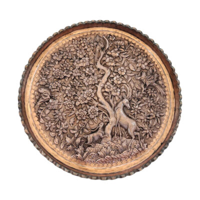 Decorative Copper Tray Hand-Engraved with Persian Artisanal Ahoo