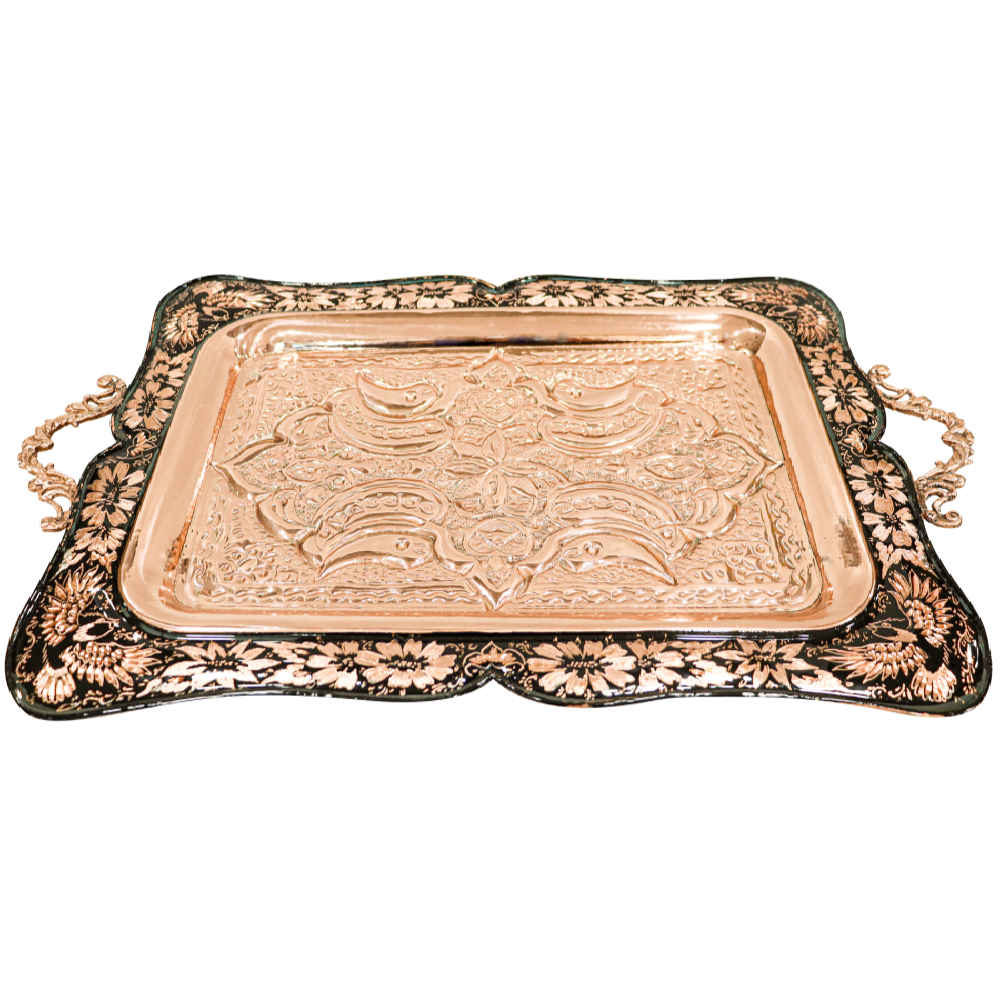 Persian Copper Serving Tray Traditionally Engraved Almas