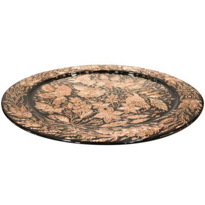 Decorative Copper Tray Hand-Engraved with Persian Artisanal Isfahan
