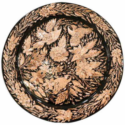 Decorative Copper Tray Hand-Engraved with Persian Artisanal Isfahan