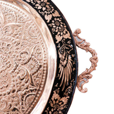 Decorative Copper Tray Hand-Engraved with Persian Artisanal Round