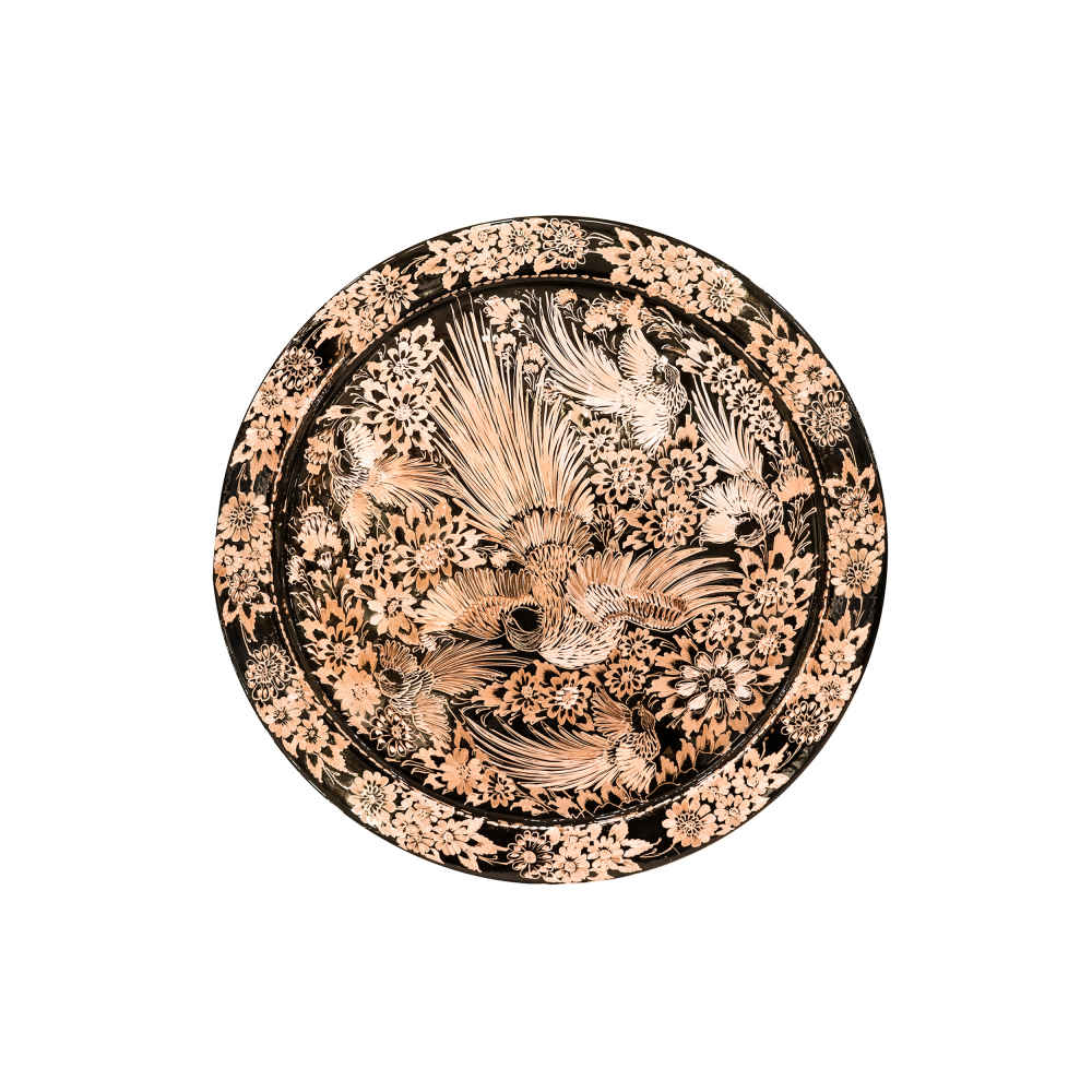 Decorative Copper Tray Hand-Engraved with Persian Artisanal Shazdeh