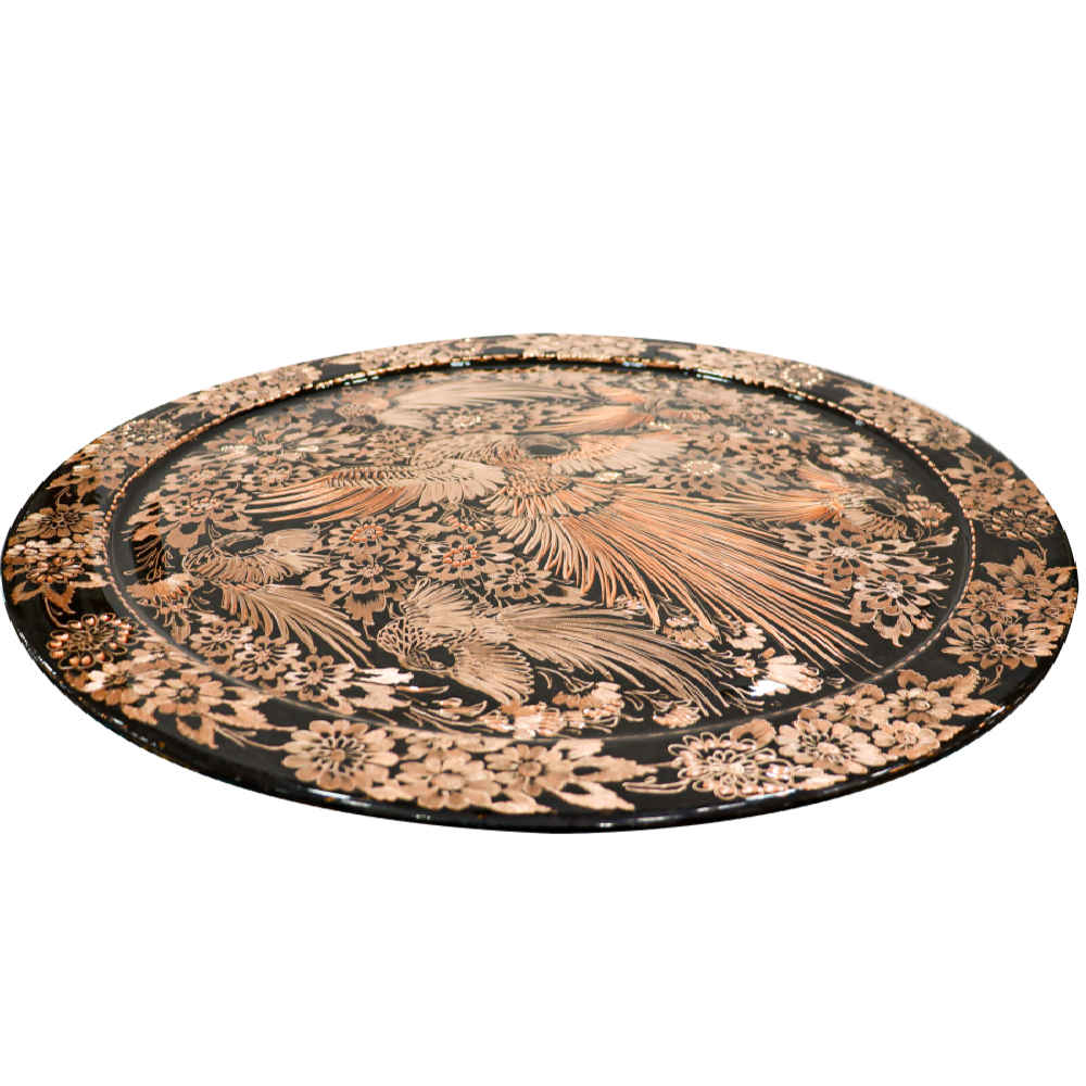 Decorative Copper Tray Hand-Engraved with Persian Artisanal Shazdeh