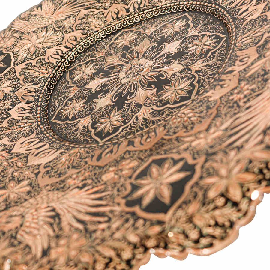 Decorative Copper Tray Hand-Engraved with Persian Artisanal Shokoh