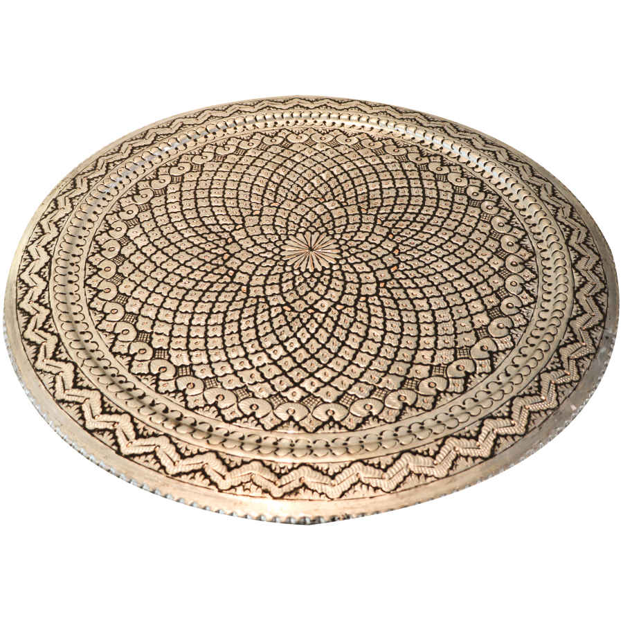 Decorative Copper Tray Hand-Engraved with Persian Artisanal Sima