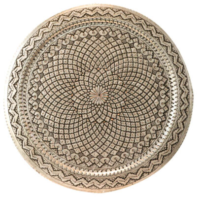 Decorative Copper Tray Hand-Engraved with Persian Artisanal Sima