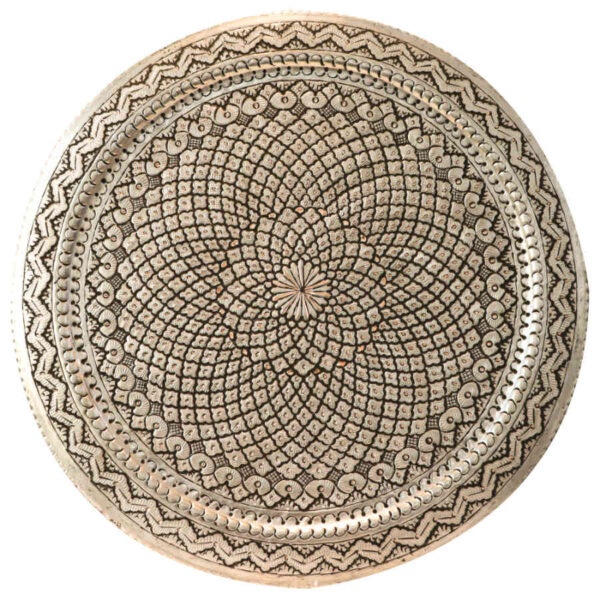 Decorative Copper Tray Hand-Engraved with Persian Artisanal Sima