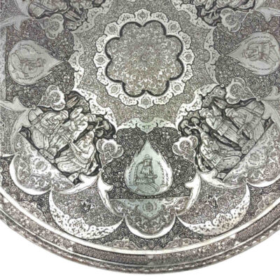 Decorative Copper Tray Hand-Engraved with Persian Artisanal Tazhib