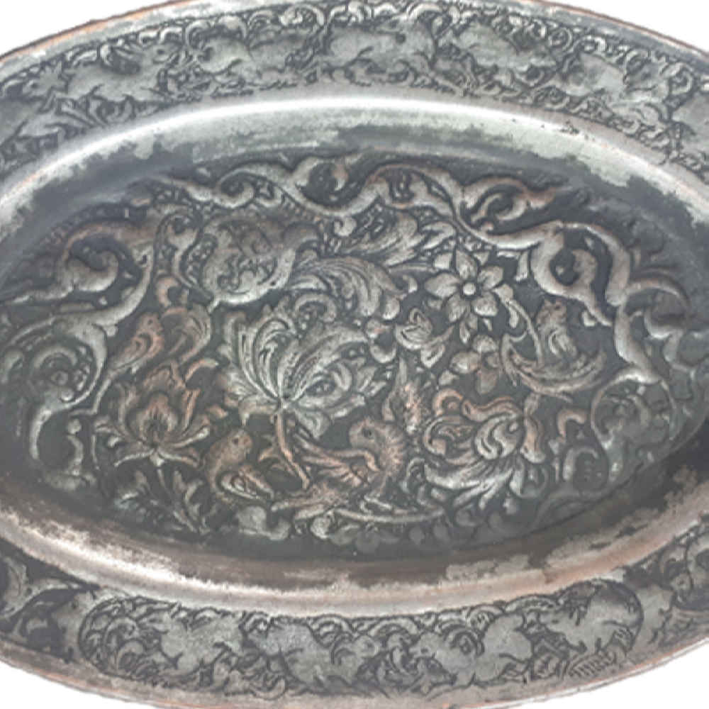 Decorative Copper Tray Hand-Engraved with Persian Artisanal Tima