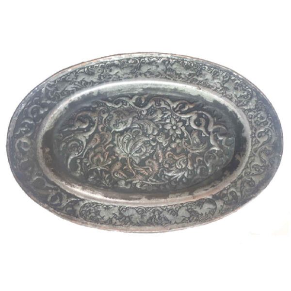 Decorative Copper Tray Hand-Engraved with Persian Artisanal Tima