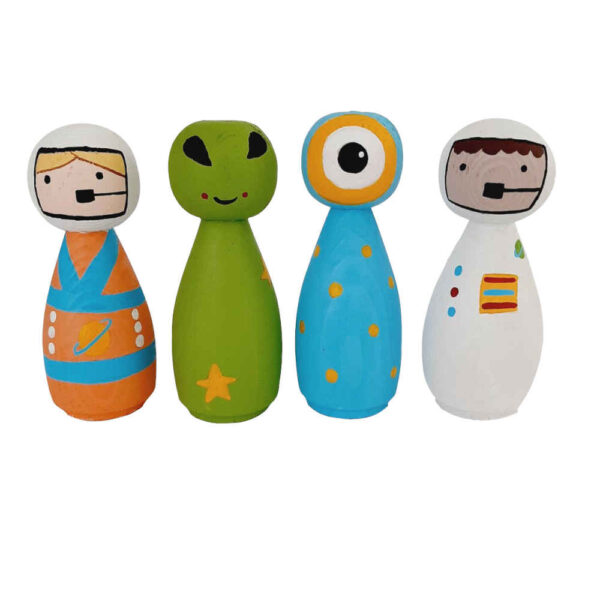 Handmade Wooden Peg Dolls - Astronauts | Space-Themed Wooden Toys
