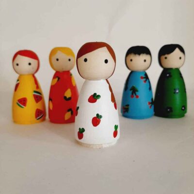 Handmade Wooden Peg Dolls – Fruity Family | Whimsical Wooden Figures