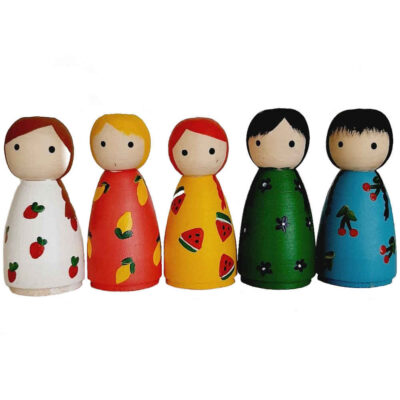 Handmade Wooden Peg Dolls – Fruity Family | Whimsical Wooden Figures