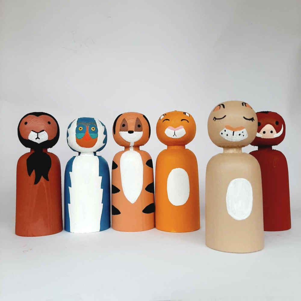 Handmade Wooden Peg Dolls – Jungle Animals | Artisan Wooden Toys