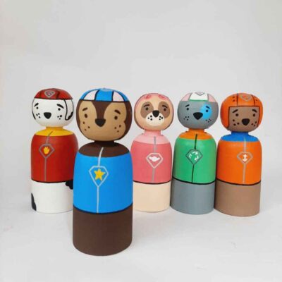 Handmade Wooden Peg Dolls – Paw Patrol | Custom Wooden Action Figures