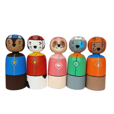 Handmade Wooden Peg Dolls – Paw Patrol | Custom Wooden Action Figures