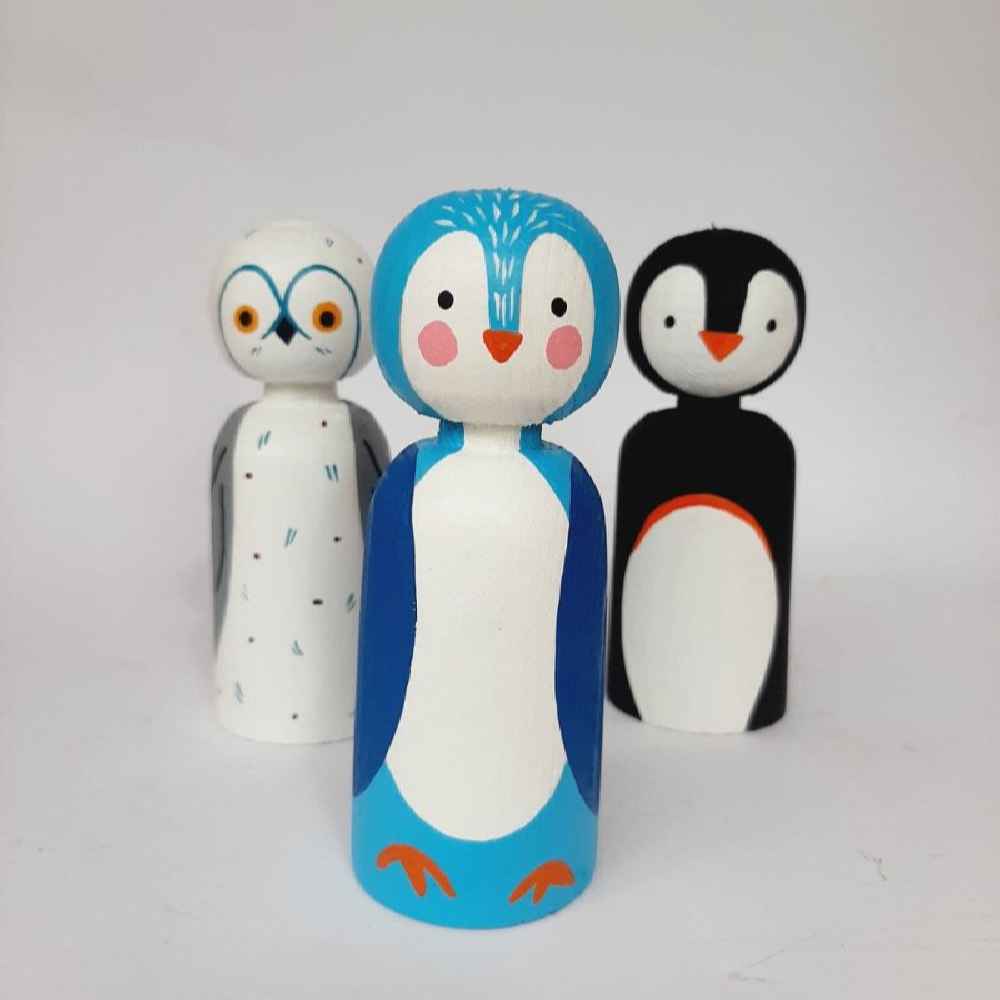 Handmade Wooden Peg Dolls – Penguins | Charming Arctic Animal Figures