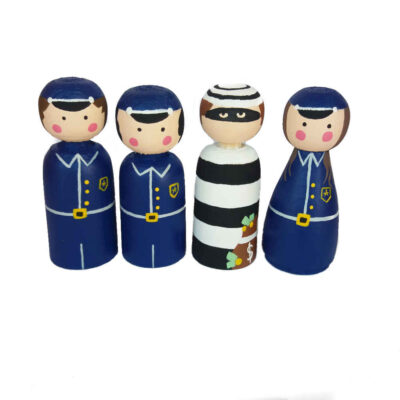 Handmade Wooden Peg Dolls – Police & Thief | Adventure-Themed Wooden Toys