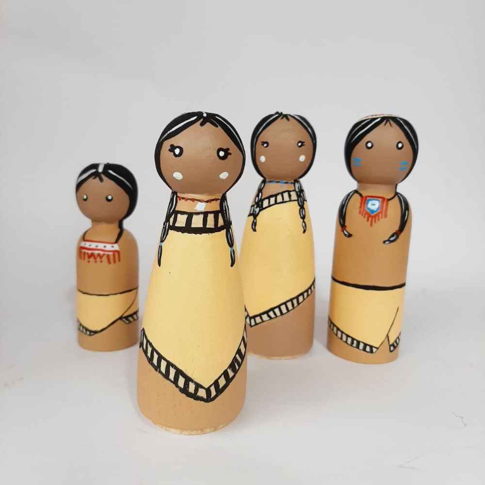 Handmade Wooden Peg Dolls – Sorkh Poost Girls | Traditional Wooden Toys