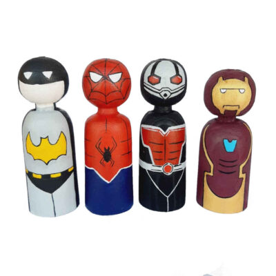 Handmade Wooden Peg Dolls – Super Heroes 02 | Unique Wooden Figures