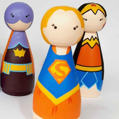 Handmade Wooden Peg Dolls – Superman | Unique Superhero Figurines