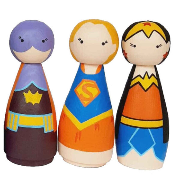 Handmade Wooden Peg Dolls - Superman | Unique Superhero Figurines