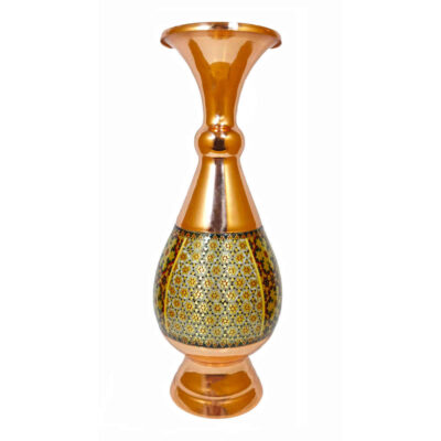 Persian Decorative Copper Vase Handcrafted with Khatamkari Marquetry Art Familla