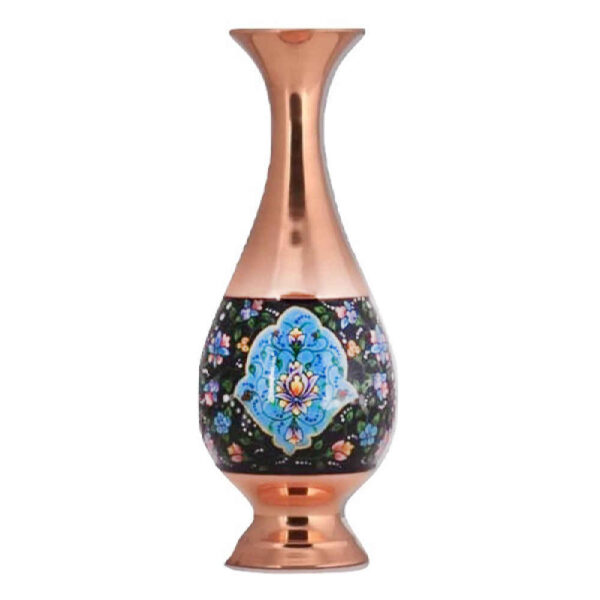 Decorative Copper Vase Hand-Painted with Persian Minakari Enamel Hila