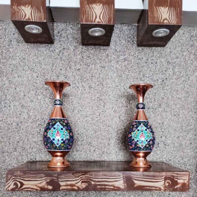 Decorative Copper Vase Hand-Painted with Persian Minakari Enamel Homa