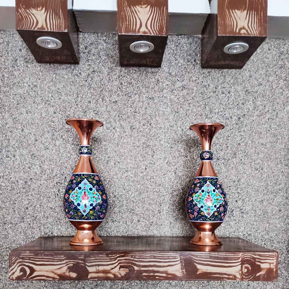 Decorative Copper Vase Hand-Painted with Persian Minakari Enamel Homa