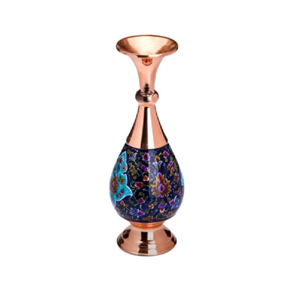 Decorative Copper Vase Hand-Painted with Persian Minakari Enamel Lux