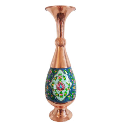 Decorative Copper Vase Hand-Painted with Persian Minakari Enamel Mes