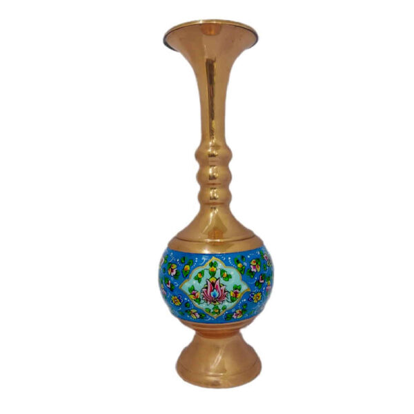Decorative Copper Vase Hand-Painted with Persian Minakari Enamel Pardaz