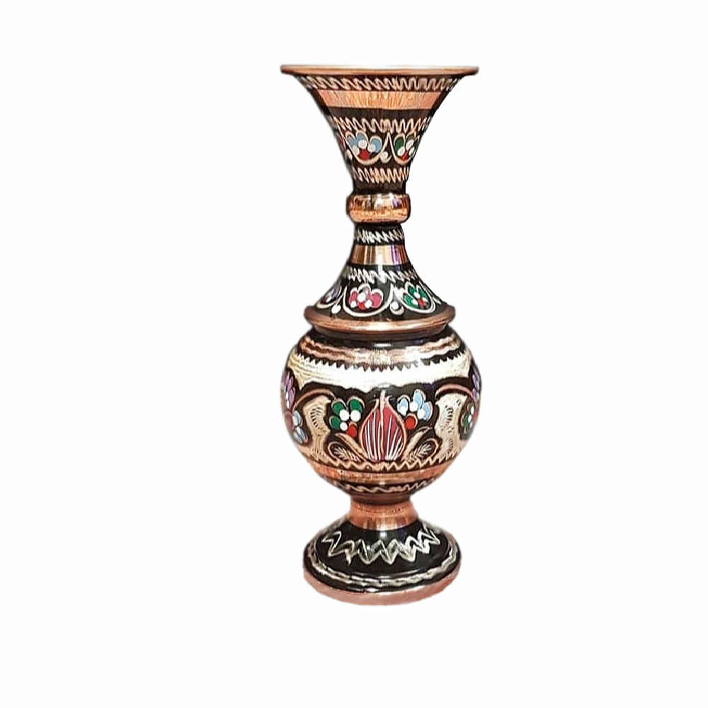 Decorative Copper Vase Hand-Painted with Persian Minakari Enamel Yavar