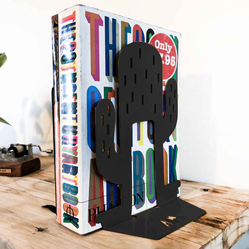Cactus Design Metal Art Bookend – Great for Boho-Style Spaces