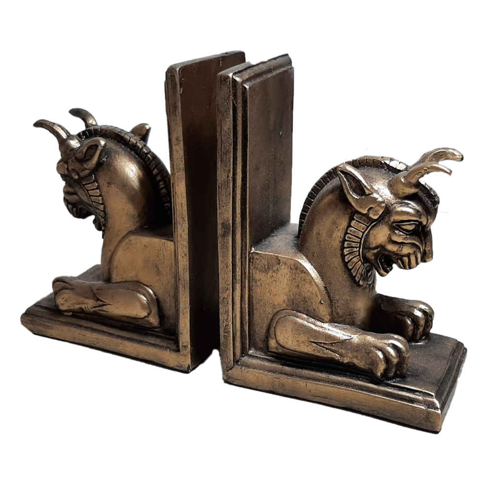 Pasargad Horned Lions Polyester Sculpture Bookend – Great for Historical Themes